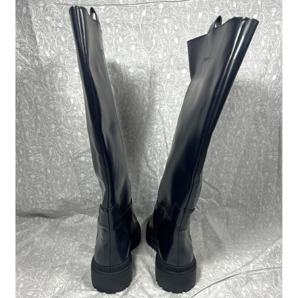 Never worn H&M Faux Black Leather Knee High Boots with Chunky Heel 9.5, lug sole - Picture 4 of 6